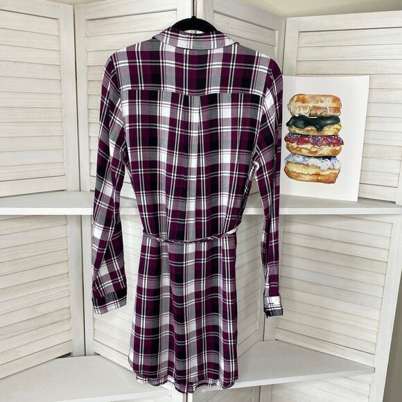 Bass & Co purple and white plaid tied tunic top - Picture 6 of 8